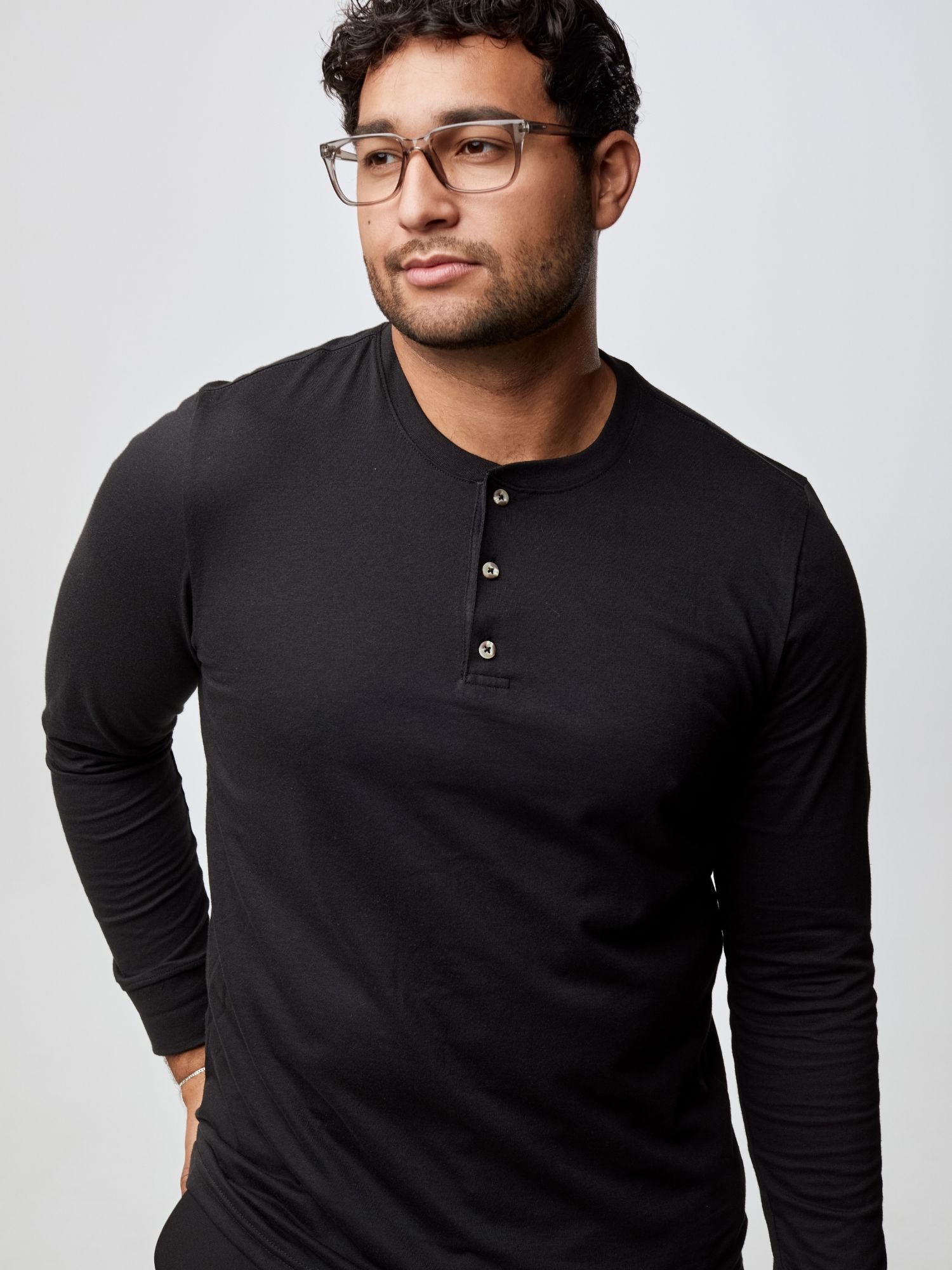 All Black Long Sleeve Henley 3-Pack